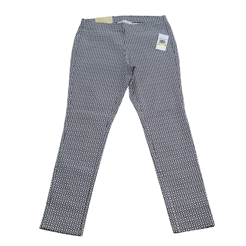 NWT Michael Kors Black White Print Super Skinny Ankle Pull On‎ High-Rise Pants M - Picture 2 of 10
